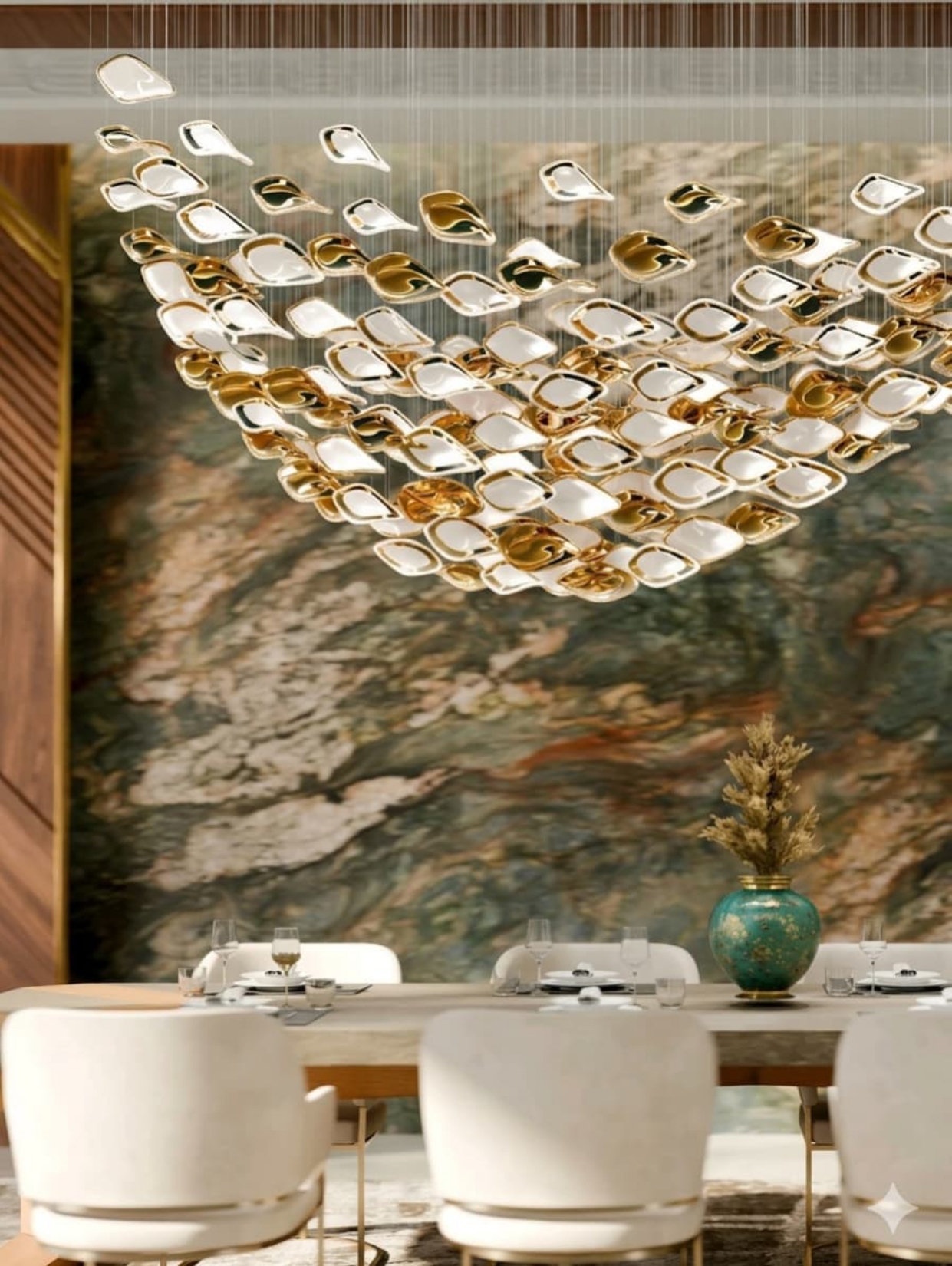 Custom gold chandelier manufactured by Star Group Interiors